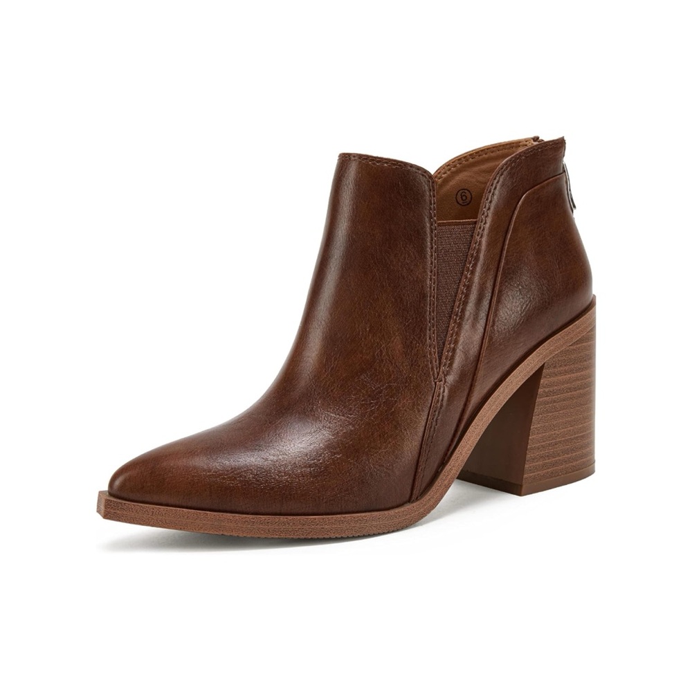 NIB PiePieBuy Cognac Brown Pointed Toe VCut Back Zipper Chelsea Ankle Booties 8